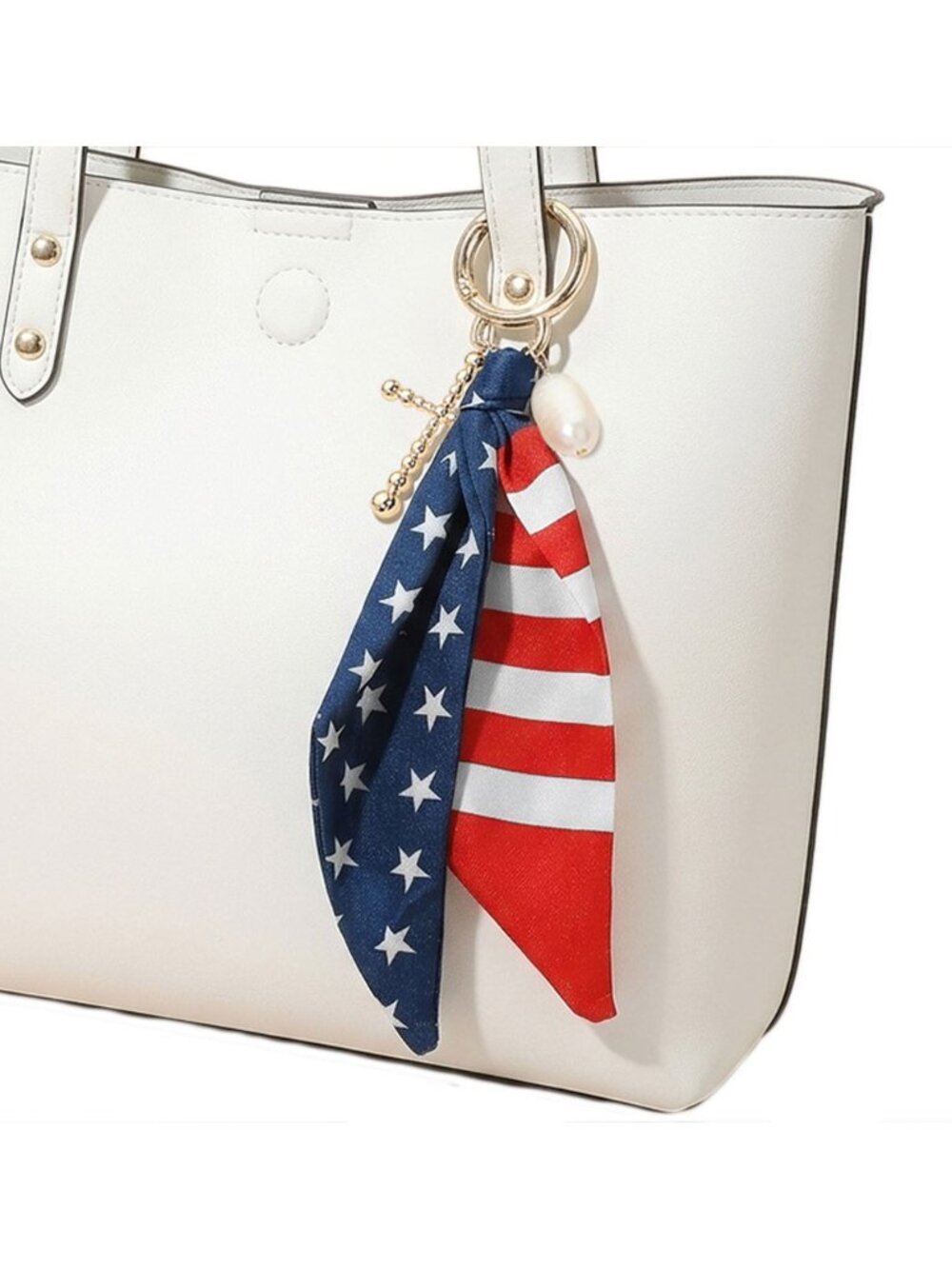 Tigerstars American USA Flag Fabric Scarf Bow Keychain Bag Charm